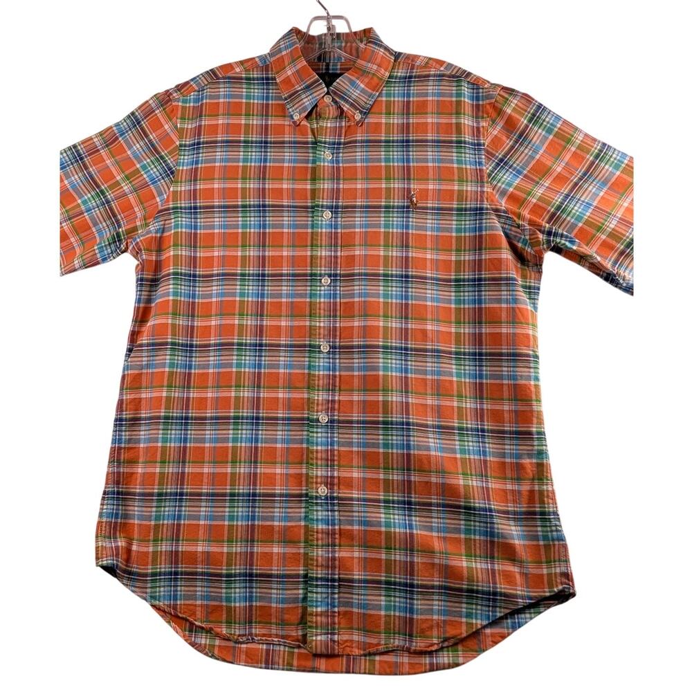 Ralph Lauren Orange Plaid Mens Medium Flesh Pony Button‎ Down Long Sleeve Shirt - Picture 3 of 9